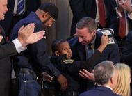 During President Trump's March 4, 2025, speech to Congress, DJ Daniel gives Secret Service Director Sean Curran a hug. Trump emphasized his legislative agenda and early accomplishments. (Image courtesy of Getty Images/Chip Somodevilla)